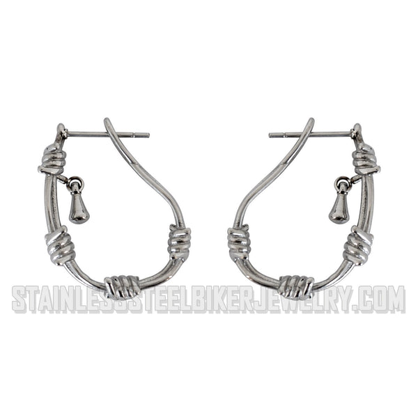 Heavy Metal Jewelry Ladies Barbed Wire Hoop Earrings Stainless Steel SE2038