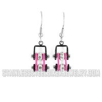 Biker Jewelry Ladies Motorcycle Mini Bike Chain Earrings Stainless Steel Black/Pink SE59