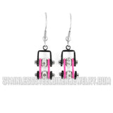 Biker Jewelry Ladies Motorcycle Mini Bike Chain Earrings Stainless Steel Black/Pink SE59
