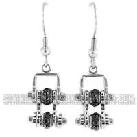 Biker Jewelry Ladies Bike Chain Earrings Stainless Steel Black Crystals SE61