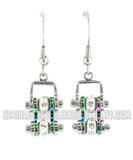 Biker Jewelry Ladies Motorcycle Bike Chain Earrings Stainless Steel Chrome / Iridescent SE71