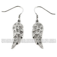 Biker Jewelry Ladies Bling Wings French Wire Earrings Stainless Steel SE17