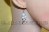 Biker Jewelry Ladies Bling Wings French Wire Earrings Stainless Steel SE17