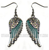 Biker Jewelry Ladies Bling Wings French Wire Earrings Stainless Steel Turquoise SE70