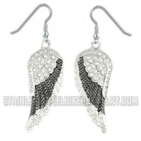 Biker Jewelry Ladies Black Bling Wings French Wire Earrings Stainless Steel SE67