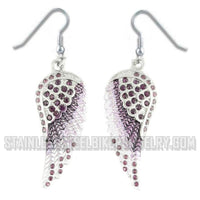 Biker Motorcycle Jewelry Ladies Large Bling Purple Wings French Wire Earrings Stainless Steel SE68
