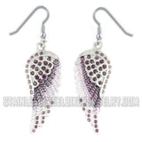 Biker Motorcycle Jewelry Ladies Large Bling Purple Wings French Wire Earrings Stainless Steel SE68