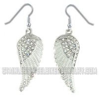 Large Women's Stainless Angel Wing Earrings / Iridescent Rainbow Crystals SE66