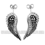Biker Jewelry Ladies Bling Angel Wing Post Earrings Stainless Steel SE15