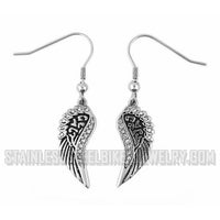 Ladies Bling Angel Wing French Wire Earrings Stainless Steel SE24