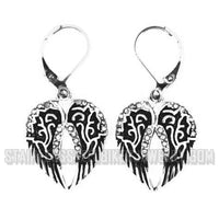 Biker Jewelry Ladies Bling Wings Lever Back Stainless-Steel Earrings SE14