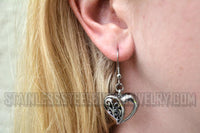 Heavy Metal Jewelry Ladies Dangle Heart French Wire Earrings Stainless Steel SE78
