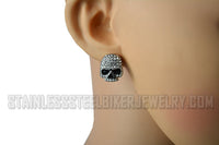 Heavy Metal Jewelry Ladies Bling Willie G Skull Post & Nut Earrings Stainless Steel SE2356