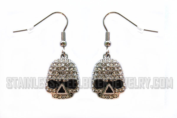 Biker Jewelry Ladies Bling Willie G Skull French Wire Earrings Stainless Steel SE79