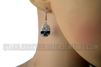 Biker Jewelry Ladies Bling Willie G Skull French Wire Earrings Stainless Steel SE79