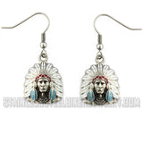 Biker Jewelry Ladies Indian Headdress Bust Earrings Stainless Steel SE43