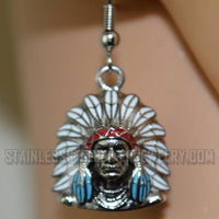 Biker Jewelry Ladies Indian Headdress Bust Earrings Stainless Steel SE43