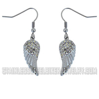 Heavy Metal Jewelry Ladies Mini White Painted Winged French Wire Earring Stainless Steel SE2536