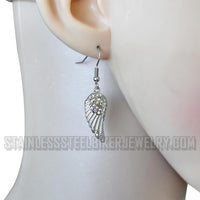 Heavy Metal Jewelry Ladies Mini White Painted Winged French Wire Earring Stainless Steel SE2536