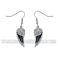 Jewelry Ladies Black Wings French Wire Mini Earrings Stainless Steel SE46