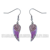 Biker Jewelry Ladies Bling Pink Wings French Wire Mini Earrings Stainless Steel SE85
