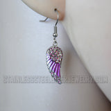 Biker Jewelry Ladies Bling Pink Wings French Wire Mini Earrings Stainless Steel SE85