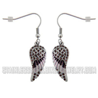 Biker Jewelry Ladies Bling Purple Wings French Wire Mini Earrings Stainless Steel SE10
