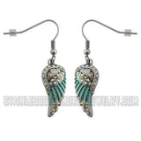 Biker Jewelry Ladies Turquoise Wings French Wire Earrings Stainless Steel SE84