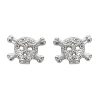 Women's Small Bling Skull & Crossbones Post Earrings Stainless Steel SE33