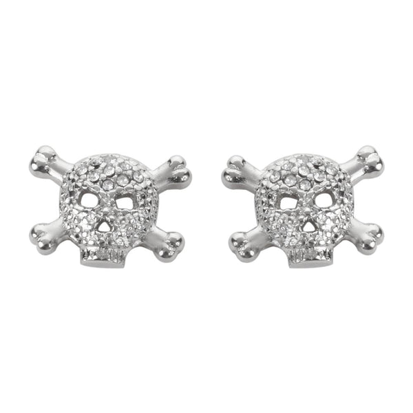 Women's Small Bling Skull & Crossbones Post Earrings Stainless Steel SE33