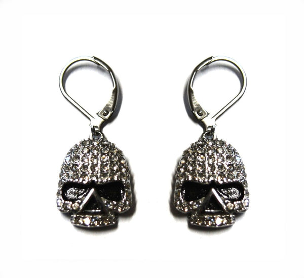 Ladies Bling Earrings Stainless Steel Skull Lever Backs SE86