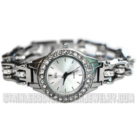 Bike Chain Tennis Bling Watch Bling Bezel Ladies Stainless Steel Watch W3