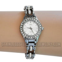 Bike Chain Tennis Bling Watch Bling Bezel Ladies Stainless Steel Watch W3