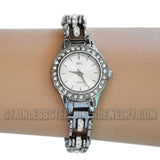 Bike Chain Tennis Bling Watch Bling Bezel Ladies Stainless Steel Watch W3