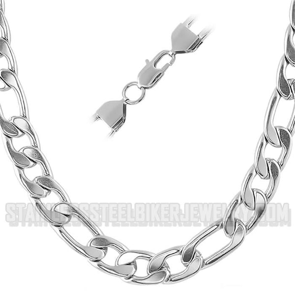 Heavy Metal Jewelry 12mm Figaro Men's or Ladies Necklace Stainless Steel SN10