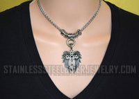 Religious Jewelry Ladies Black Angel Wing Cross Pendant Necklace Stainless Steel SP39