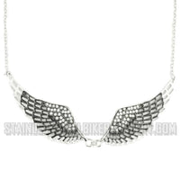 Jewelry Ladies Black Bling Angel Wing Pendant Necklace Stainless Steel SP36
