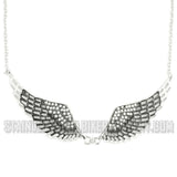 Jewelry Ladies Black Bling Angel Wing Pendant Necklace Stainless Steel SP36