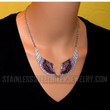 Stainless Steel Angel Wing Jewelry Ladies Purple Bling Large Pendant Necklace SP38