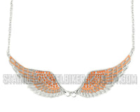 Heavy Metal Jewelry Ladies Orange Bling Angel Wing Pendant Necklace/Earring Set Stainless Steel SP2241C