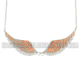 Heavy Metal Jewelry Ladies Orange Bling Angel Wing Pendant Necklace/Earring Set Stainless Steel SP2241C