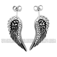 Heavy Metal Jewelry Ladies Angel Wing Heart Pendant Necklace Matching Earrings Set Stainless Steel SP2280