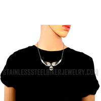 Heavy Metal Jewelry Ladies Black Bling Angel Wing Willie G Skull Pendant Necklace Stainless Steel SP2306