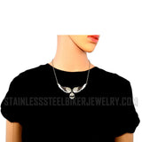 Heavy Metal Jewelry Ladies Black Bling Angel Wing Willie G Skull Pendant Necklace Stainless Steel SP2306