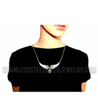 Heavy Metal Jewelry Ladies White Bling Angel Wing Willie G Skull Pendant Necklace Stainless Steel SP2307