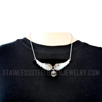 Heavy Metal Jewelry Ladies White Bling Angel Wing Willie G Skull Pendant Necklace Stainless Steel SP2307