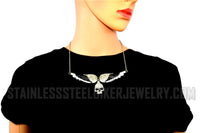 Heavy Metal Jewelry Ladies Black Bling Angel Wing Willie G Large Skull Pendant Necklace Stainless Steel SP2309
