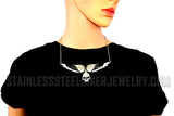 Heavy Metal Jewelry Ladies Black Bling Angel Wing Willie G Large Skull Pendant Necklace Stainless Steel SP2309