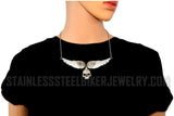 Heavy Metal Jewelry Ladies White Bling Angel Wing Willie G Skull Large Pendant Necklace Stainless Steel SP2311