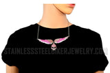 Heavy Metal Jewelry Ladies Pink Bling Willie G Skull Angel Wing Large Pendant Necklace Stainless Steel SP2312